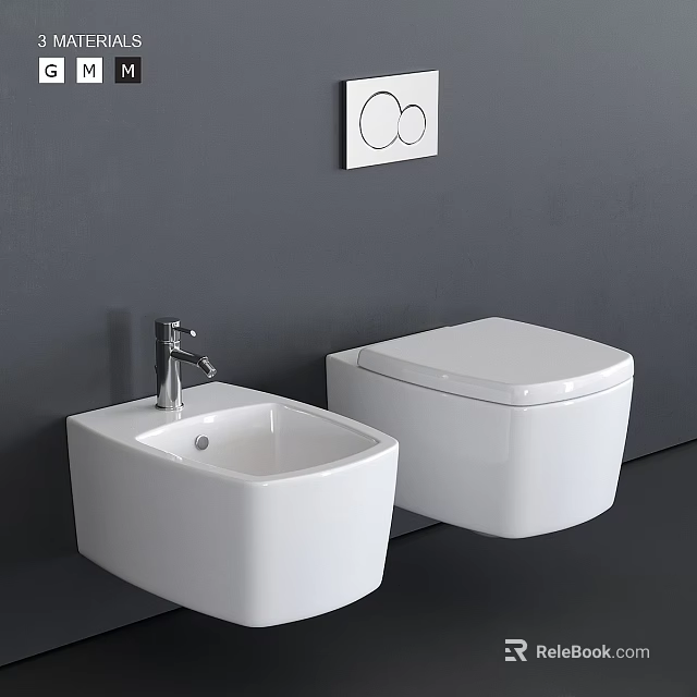 Modern White Wall Mounted Toilet With Sink In Gray Bathroom Interior 3d model 