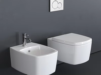 Modern White Wall Mounted Toilet With Sink In Gray Bathroom Interior 3d model