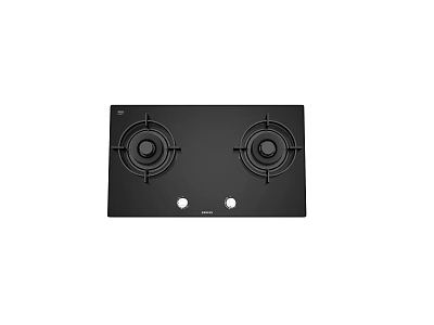 Modern Kitchen Appliance Gas Stove with Two Burners Black Glass Cooktop and Control Knobs 3d model