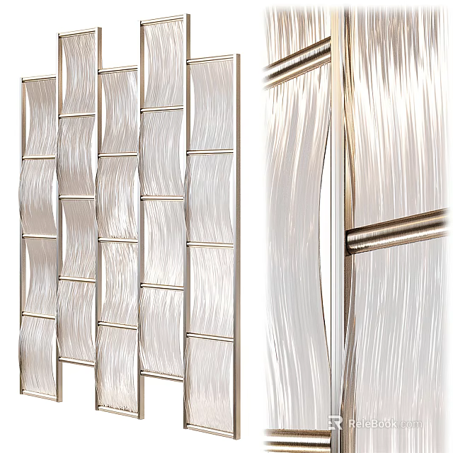 Modern Room Divider With Transparent Striped Panels And Metal Frame Design 3d model 