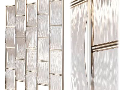 Modern Room Divider With Transparent Striped Panels And Metal Frame Design 3d model