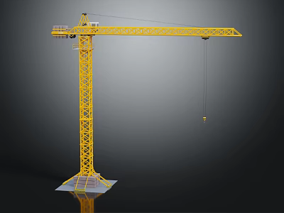 Yellow Construction Tower Crane With Lattice Tower Structure Extended Boom And Stable Base 3d model