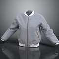 Gray Checkered Baseball Jacket With White Collar Cuffs And Zip Front Design