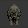 Reptilian Fantasy Creature Character with Horns Spiked Back Scaly Skin Open Mouth and Fierce Expression