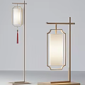 Chinese Style Lighting Combination With Black Metal Frame Beige Lampshade And Red Tassel