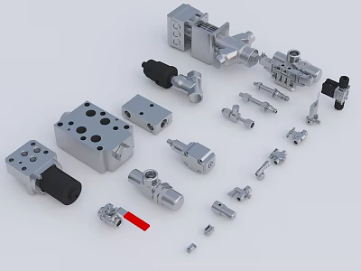 Assorted Metal Door Handle Components Including Locks And Mechanical Parts 3d model