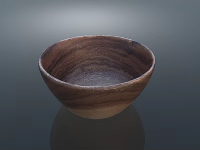 Natural Wooden Tableware Set With Brown Wood Grain Bowl Design 3d model