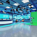 Professional TV Studio Setup With Green Screen Lighting And Modern Desk 3d model