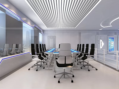 Modern Conference Room Interior With Glass Walls Conference Table And Black Chairs 3d model