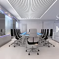 Modern Conference Room Interior With Glass Walls Conference Table And Black Chairs