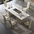 Elegant Modern Tea Table And Chairs With Marble Surface And Light Colored Seats In Bright Space 3d model