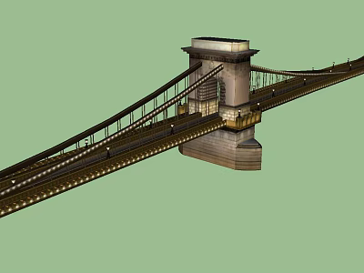 Stone Tower Suspension Bridge With Steel Cables Roadway Deck And Classic Design 3d model