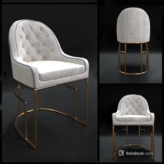 Elegant White Velvet Leisure Chair With Tufted Backrest And Gold Metal Legs 3d model 