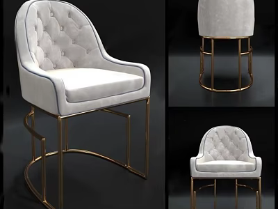 Elegant White Velvet Leisure Chair With Tufted Backrest And Gold Metal Legs 3d model