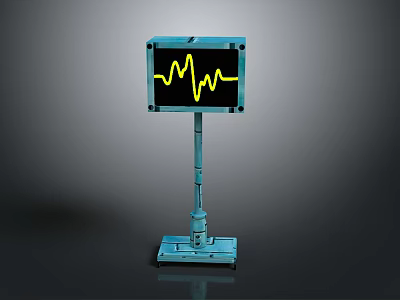 Blue Medical Monitoring Device With Stand And Screen Displaying Yellow Waveform 3d model