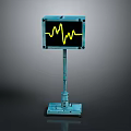 Blue Medical Monitoring Device With Stand And Screen Displaying Yellow Waveform