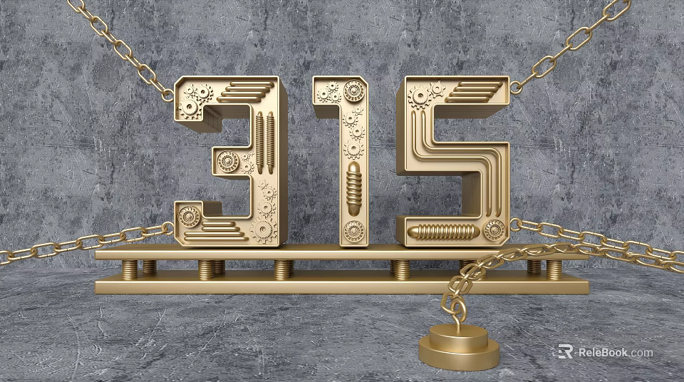 3D Letters 315 Design With Gears And Chains On Balance Scale Against Gray Textured Background 3d model 
