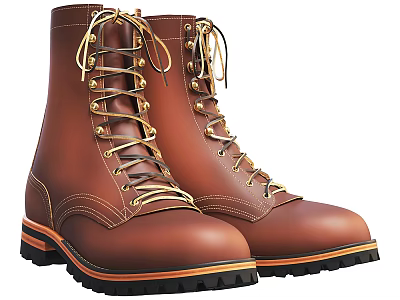 Brown Leather Work Boots With Lace Up And Sturdy Soles 3d model