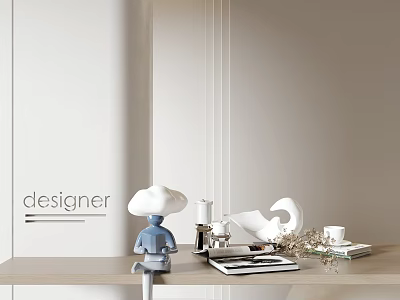 Designer Decorative Ornament Set with Blue Figure Cloud Decoration and White Geometric Ornaments on Tabletop 3d model