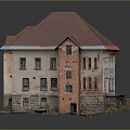 Vintage Building With Red Roof Red Brick Walls Light Colored Exterior And Windows