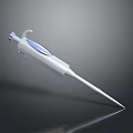 Modern White Laboratory Pipette With Transparent Tip Blue Accents On Black Reflective Surface