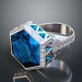Elegant Silver Ring With Hexagonal Blue Gemstone And Intricate Engraved Design Details 3d model