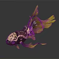 Decorative Goldfish With Black And Gold Patterns And Yellow Fins On Dark Background