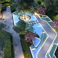 Residential Landscape Design With Curved Water Features Lush Trees And Illuminated Walkways