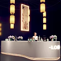Chinese Style Circular Display Counter Decorated with Flowers LOGO and Lantern Lighting Background
