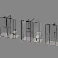 Three Modern Shower Heads Installed in Glass Shower Enclosures with Sleek Design