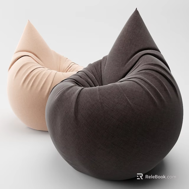 Comfortable Modern Bean Bag Chair in Beige and Dark Brown for Living Room 3d model 