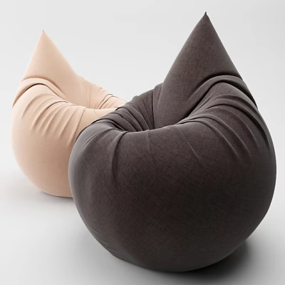 Comfortable Modern Bean Bag Chair in Beige and Dark Brown for Living Room 3d model