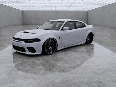 White Sporty Sedan With Sleek Exterior And Black Alloy Wheels In Modern Indoor Studio 3d model