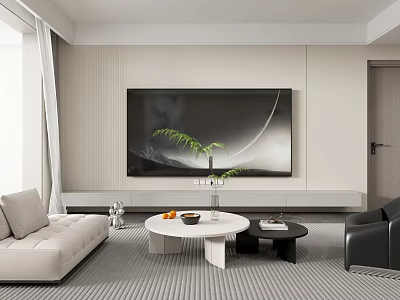 Modern TV Wall In Minimalist Living Room Setup 3d model