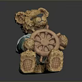 Cute Teddy Bear Decorative Toy Wearing Green Outfit Holding Wooden Ship Wheel