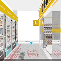 Bright Yellow Convenience Store Front With Displayed Grocery Items And Daily Necessities