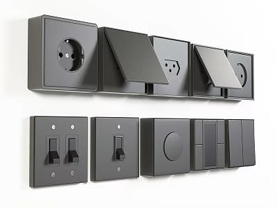 Modern Black Wall Mounted Switch Panels With Different Styles Switches And Sockets 3d model