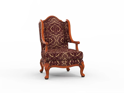 Classic Carved Wooden Armchair With Intricate Floral Fabric Upholstery And Ornate Design 3d model