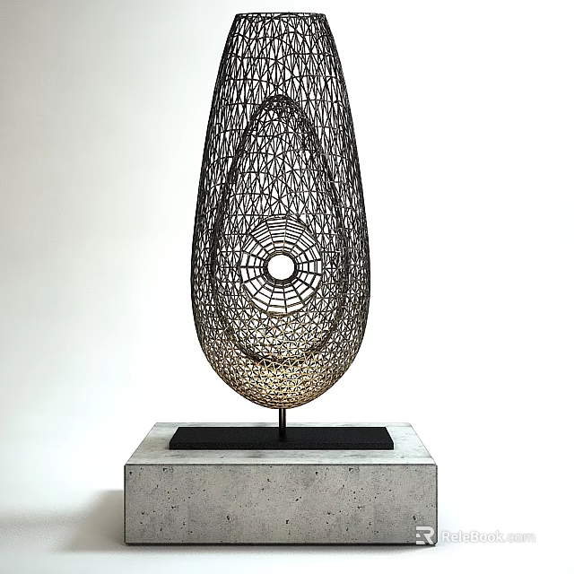 Modern Decorative Ornament Sculpture Set With Metal Mesh Teardrop Shape And Concrete Base 3d model 