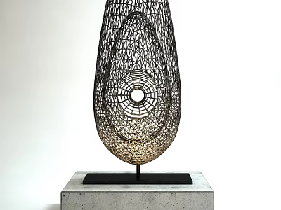 Modern Decorative Ornament Sculpture Set With Metal Mesh Teardrop Shape And Concrete Base 3d model