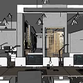 Modern Office Interior With Desks Computers Office Chairs Pendant Lights And Open Layout 3d model