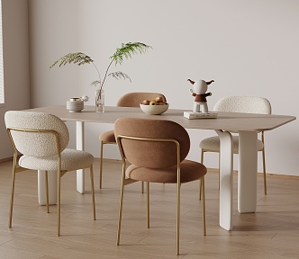 Cream wind dining table and chair 3d model