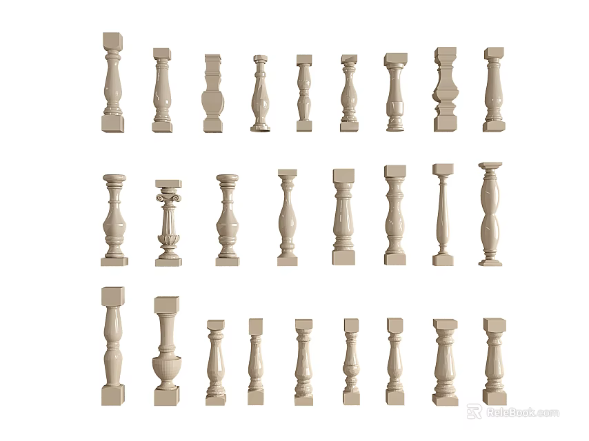 Light Colored Decorative Railings With Various Design Styles For Home Interiors 3d model 