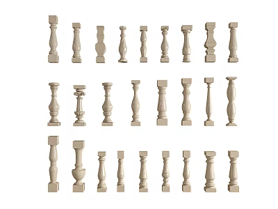Light Colored Decorative Railings With Various Design Styles For Home Interiors 3d model