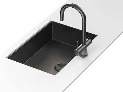 Modern Stainless Steel Kitchen Sink with Single Handle Faucet on White Countertop Design 3d model