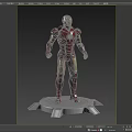 Iron Man Movie and Game Character with Red Gold Armor Standing on Black Base