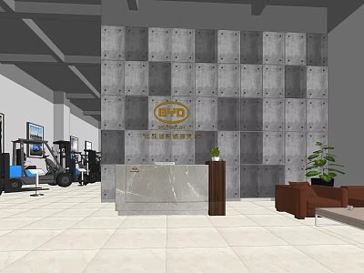 Modern Company Reception Area With BPO Logo Marble Counter And Office Furniture 3d model