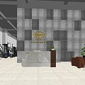 Modern Company Reception Area With BPO Logo Marble Counter And Office Furniture