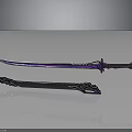 Fantasy Metallic Sword With Purple Blue Sheen Intricate Scabbard And Decorative Patterns