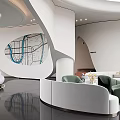 Modern Sales Office Interior With Curved Walls Green White Sofas And Area Map Design